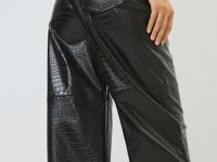 Кожаные брюки с крокодиловым тиснением, Коричневый