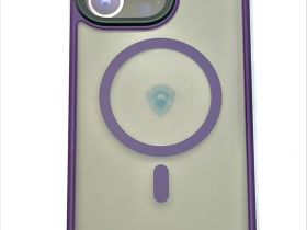 Чехол-накладка Dfansdesign Magsafe Case для Apple iPhone 14 Pro пластиковый прозрачно-черный (фиолетовая рамка)