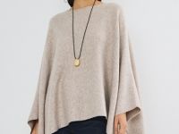 Асимметричное вязаное пончо, Бежевый