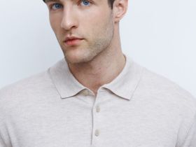 Вязаное поло с коротким рукавом, Бежевый