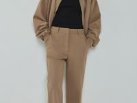 Бомбер из хлопка на молнии, Бежевый