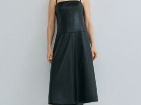 Платье-бюстье из искусственной кожи, Черный