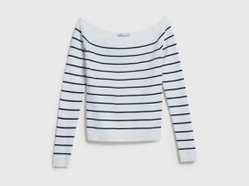 Лонгслив в полоску с открытыми плечами, Белый