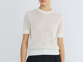 Ажурный джемпер с коротким рукавом, Бежевый