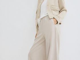 Широкие брюки с эластичным поясом, Бежевый