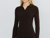 Джемпер поло из пряжи с модалом, Коричневый