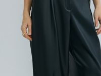 Брюки О-силуэта из искусственной кожи, Черный