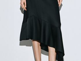 Атласная юбка миди А-силуэта, Черный