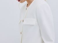 Однобортный укороченный жакет, Белый