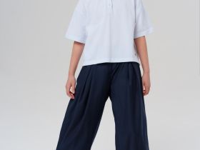 Джемпер трикотажный с воротником поло для девочек