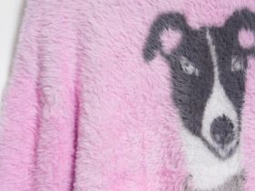 Пушистый джемпер с принтом собаки, Розовый