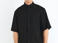 Рубашка из вискозы с коротким рукавом, Черный