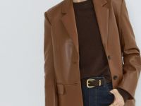 Однобортный жакет из искусственной кожи, Оранжевый