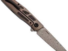 Складной нож Kansept Cru сталь Damascus, рукоять Bronze Titanium/Twill Carbon Fiber