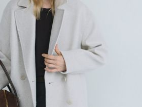 Короткое двубортное пальто, Бежевый