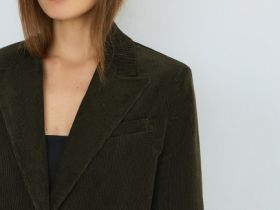 Однобортный жакет из вельвета, Зеленый