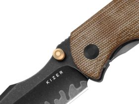 Складной нож Kizer Harpoon Fold, сталь ламинат, рукоять титан/микарта, коричневый