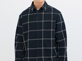 Рубашка в клетку с накладным карманом, Черный