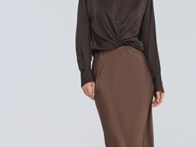 Атласная юбка миди А-силуэта, Коричневый