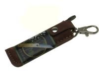 Нож складной Nagao Higonokami, HKA-50BW,  сталь Aogami, жёлтый, в кожаном чехле