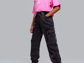 Брюки текстильные джинсовые для девочек