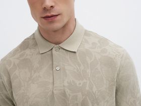 Поло с растительным принтом, Бежевый