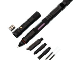 Тактическая ручка для выживания  с фонариком 11 в 1, розовая