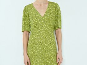 Мини-платье с принтом и рюшами, Зеленый