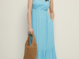 Сарафан миди приталенного силуэта с принтом в горошек