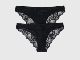 Классические брифы с кружевом сзади, 2 шт., Черный