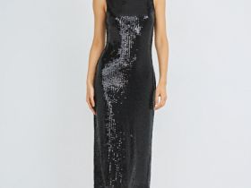 Платье миди с пайетками, Черный