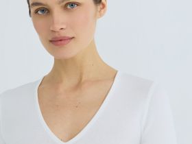 Футболка в рубчик с V-образной горловиной, Белый