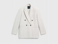 Двубортный жакет из вискозы и льна, Бежевый