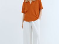 Поло из кроеного трикотажа, Оранжевый