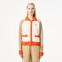 Женский шерстяной свитер Lacoste на молнии с карманами и воротником поло