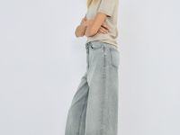 Широкие джинсы с поясом, Серый