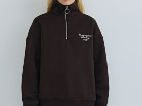 Толстовка с принтом и воротником на молнии, Коричневый