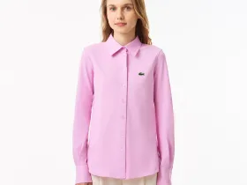 Женская хлопковая рубашка Lacoste с нашивкой-логотипом