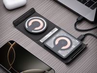 Беспроводное зарядное устройство Deppa Magsafe Crystal Travel 2 в 1 (23154) для смартфона/наушников 20W (черный)