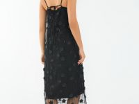 Платье с пайетками и декором в виде цветов, Черный