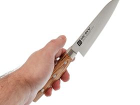 Кухонный нож шеф Shimomura Сантоку 170 мм, сталь VG-10 Damascus, рукоять дерево