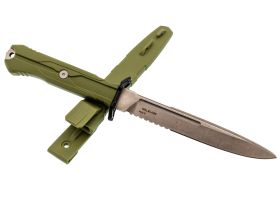 Тактический нож Mr.Blade Leshiy serrated stonewash, сталь AUS-8, рукоять OD Green Elastron