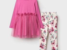 Комплект трикотажный для девочек: платье, брюки (легинсы)