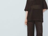 Широкие брюки из структурной ткани, Коричневый