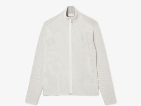 Мужской ребристый свитер на застежке Lacoste с высоким воротником