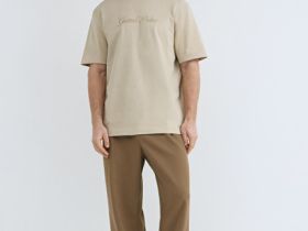 Футболка с текстовой вышивкой, Бежевый