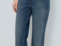 Прямые джинсы средней посадки с отворотами, Синий