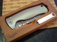 Нож складной LionSteel SR2DL G Mini, сталь клинка дамасская сталь Chad Nichols Damascus "Lizard" Pattern, рукоять титан по технологии Solid®, серый