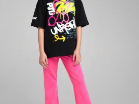 Комплект трикотажный для девочек: фуфайка (футболка), брюки