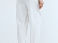 Зауженные брюки с поясом, Белый